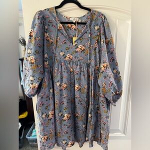 NWT Entro Blue Floral Babydoll Dress